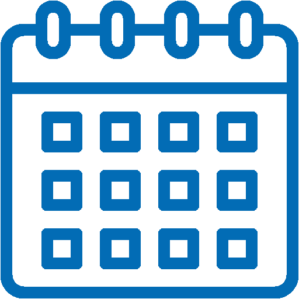 Calendar icon with a blue outline showing a grid of five rows and four columns.